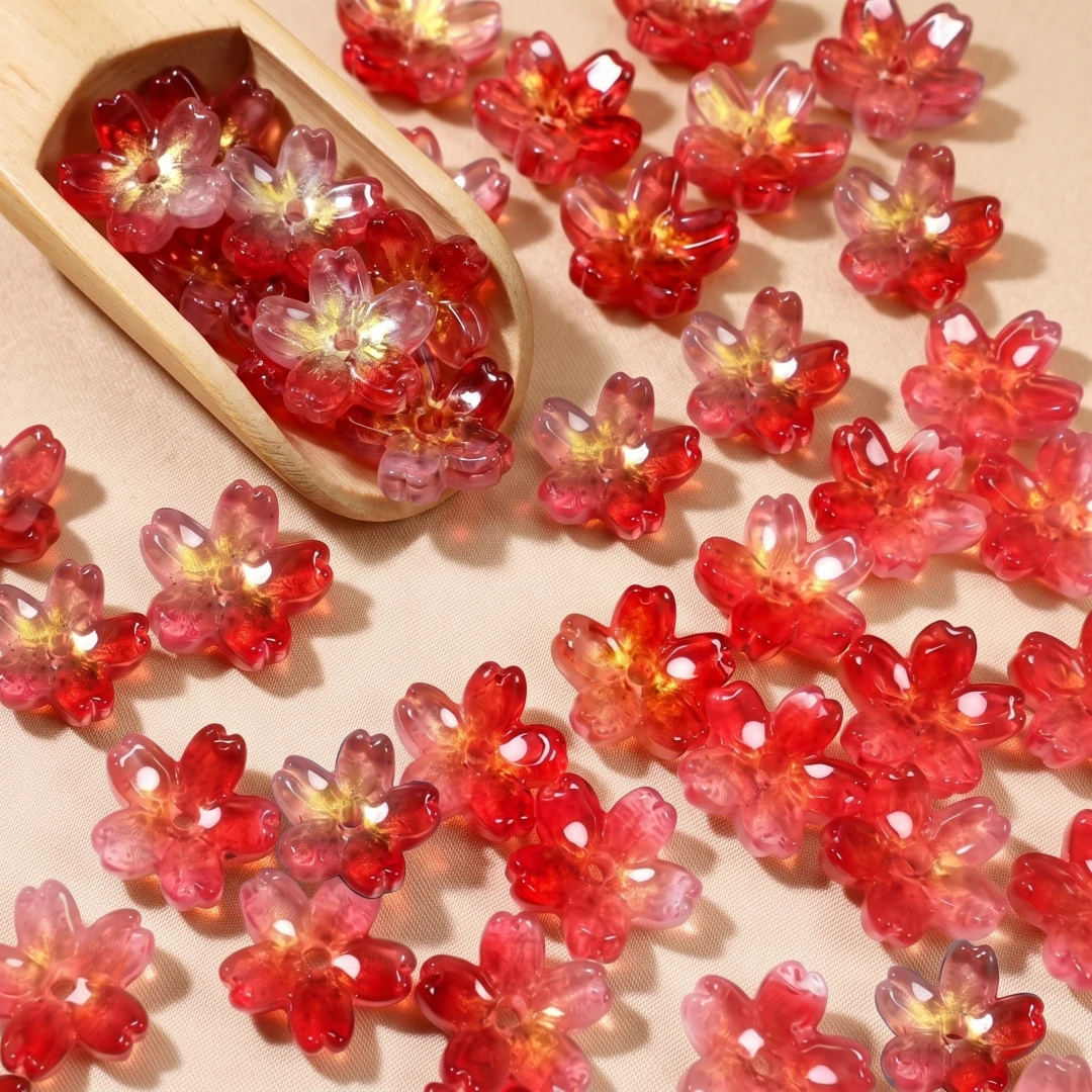 50pcs 10MM Colorful Small Sakura Lampwork Beads Flower Crystal Glass Beads For Earring Jewelry Making DIY Craft Accessories