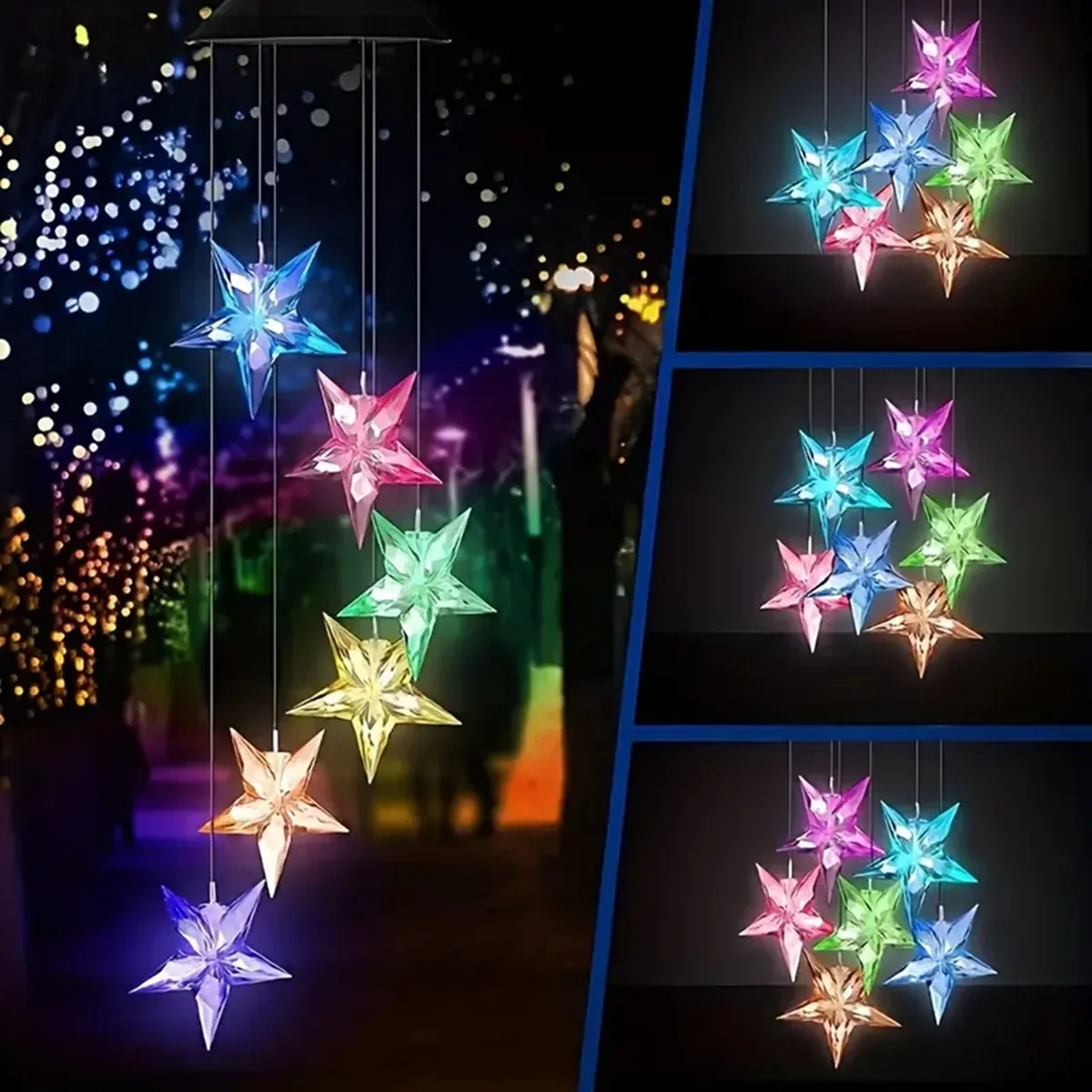 Pop 1pc Solar Luminous Wind Chime Light Waterproof Hanging Mobile With Moon And Star For Porch Lawn Balcony Decor Birthday Gifts