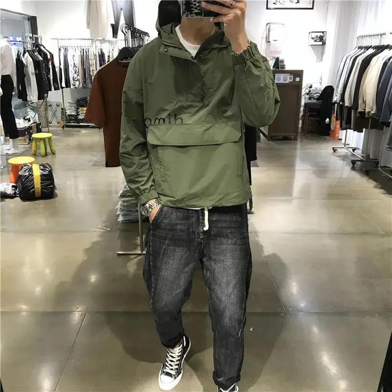 

Half Zipper Mountaineering Jacket Men's Jacket Spring Autumn Trend Korean Streetwear Male Japan Hooded Sweatshirt Urban Hoodie