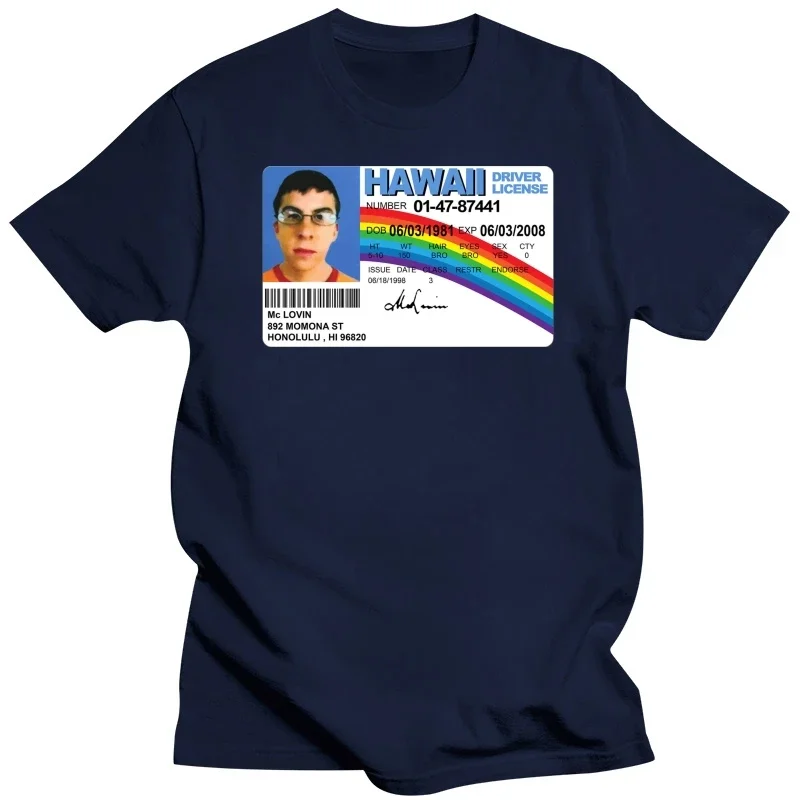 mclovin superbad movie geek nerd hawaii license cheese jonah hill seth McLovin! T shirt  harajuku  men clothing