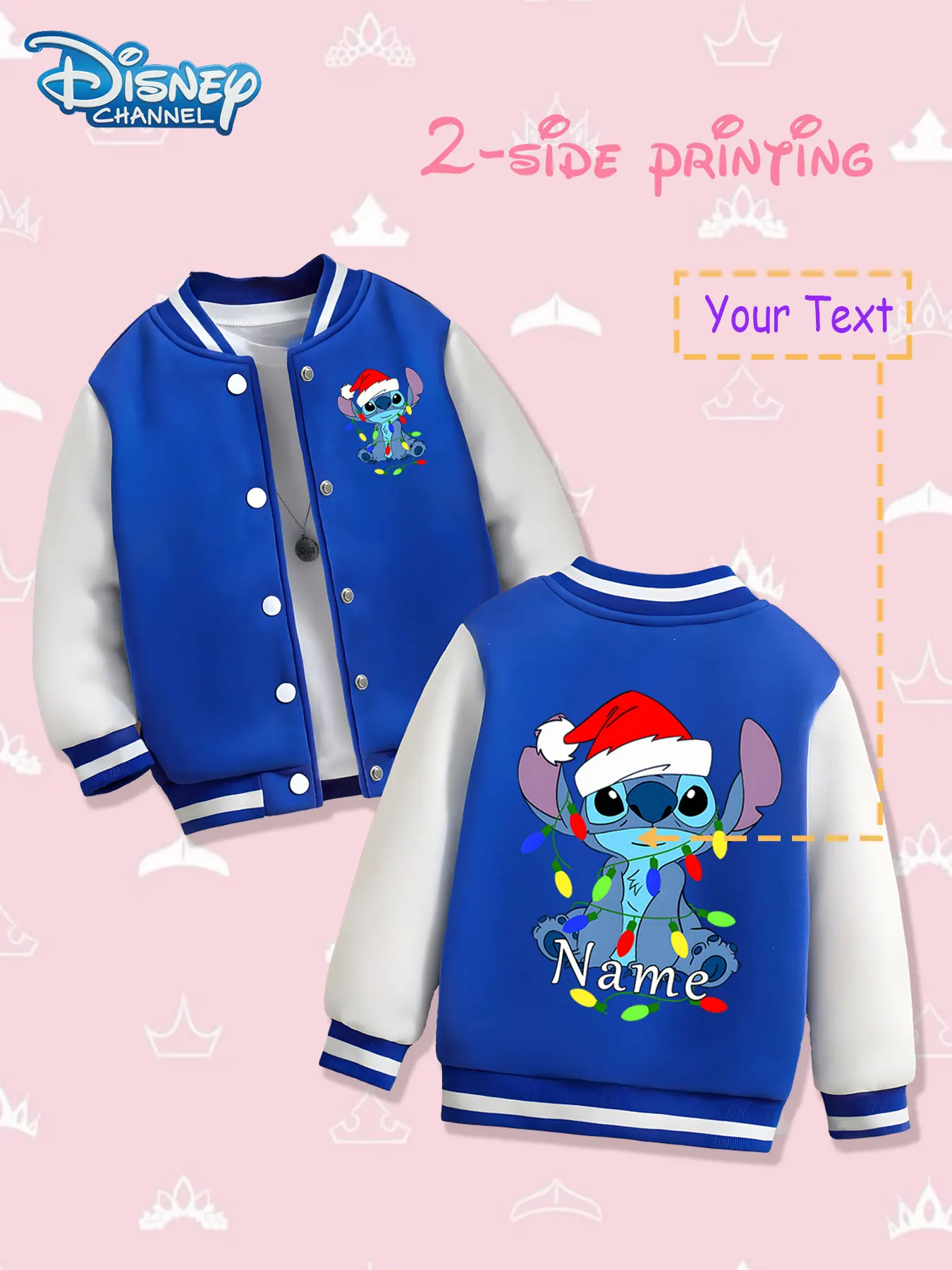 MINISO Disney Christmas Stitch Girls Baseball Jacket - Double-sided Christmas element print, warm and appropriate for autumn and