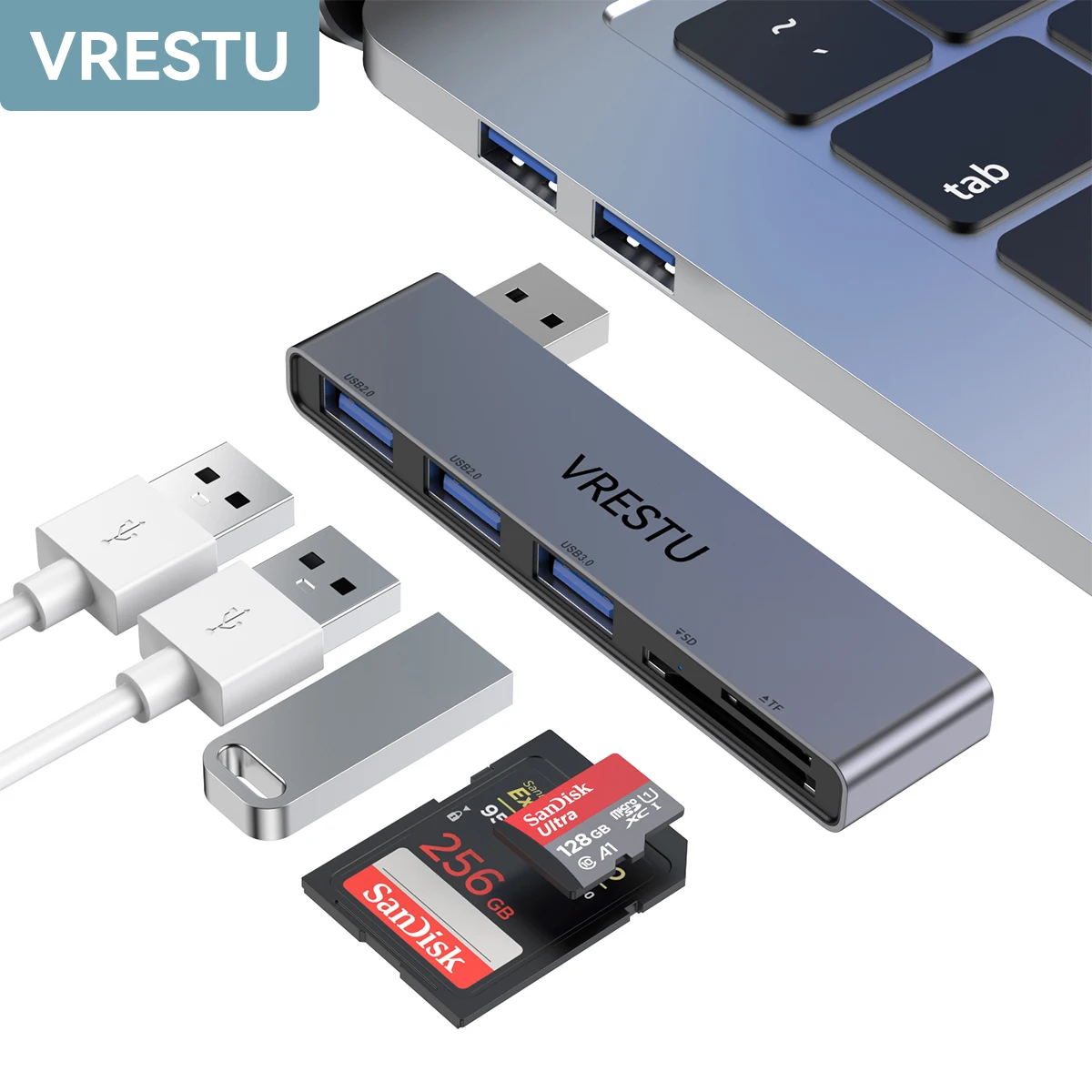 

5-портовый концентратор USB 3,0 кардридер USB A дополнительный OTG разветвитель мульти кардридер для SD TF Micro SD для Windows Macbook ПК Matebook