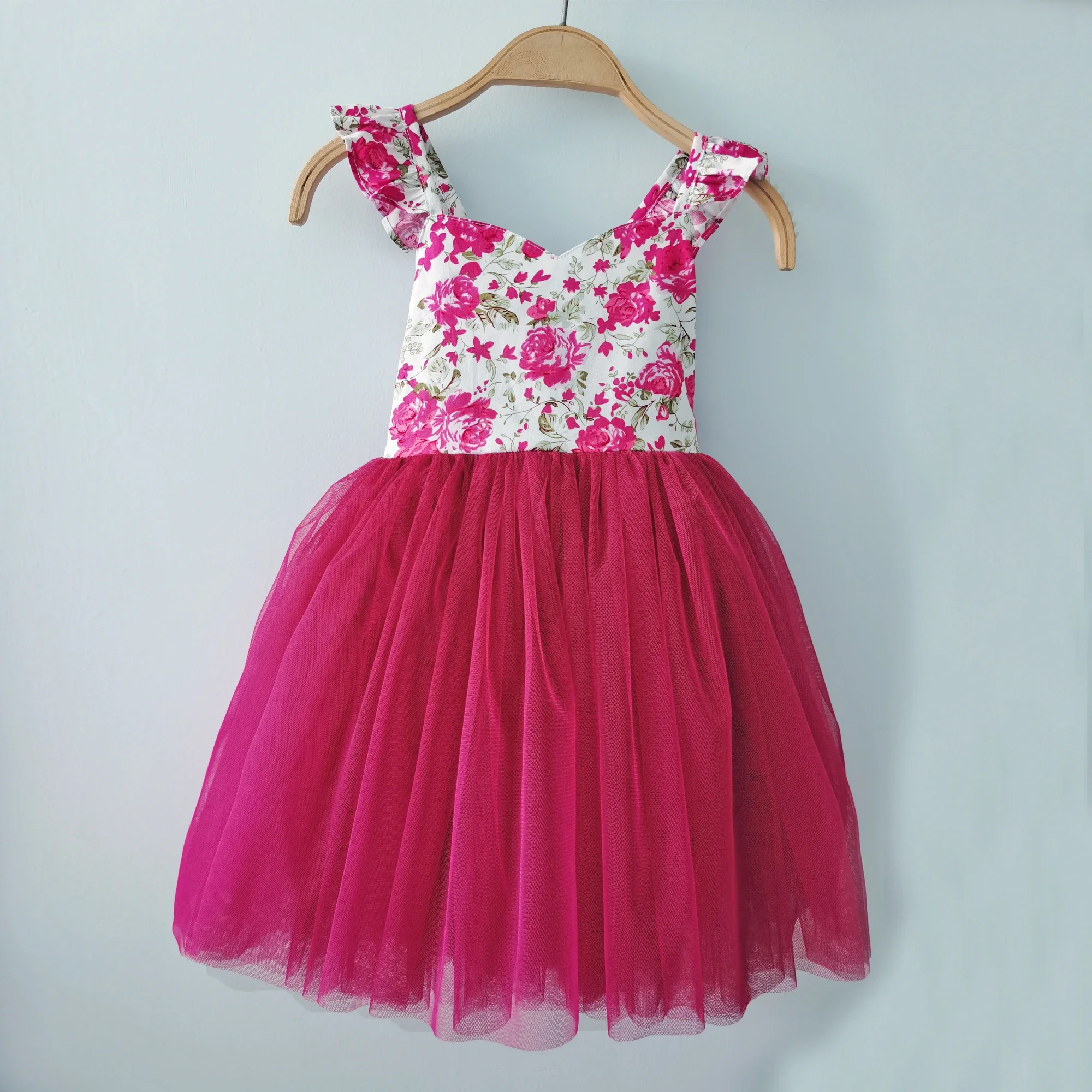 Flofallzique Baby Girls Dress 2023 Latest Fashion Style Retro Floral Petal Sleeve Princess Tutu Clothes Christmas Party Wedding