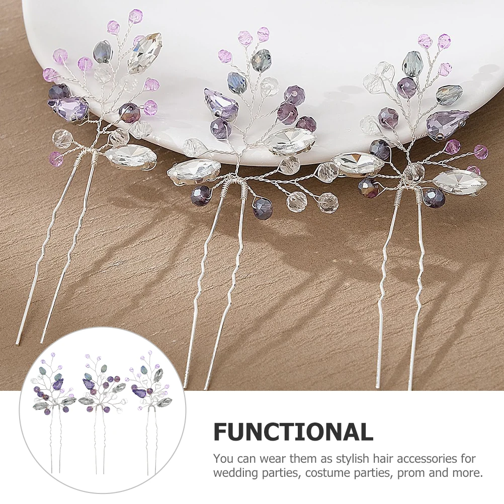 

3pcs Pearl Hairpin Set Rhinestone Wedding Accessories Silver Color Bride Headpiece Shining Bridesmaid Hair Decorations Stylish