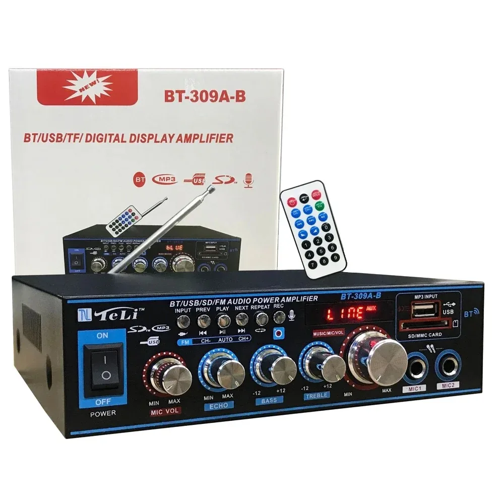 BT-309A-B Mini wzmacniacz audio 35Wx2/Bluetooth USB SD FM AUX Wejście mikrofonowe z efektem Echo/DC12V/AC220V Power Amp