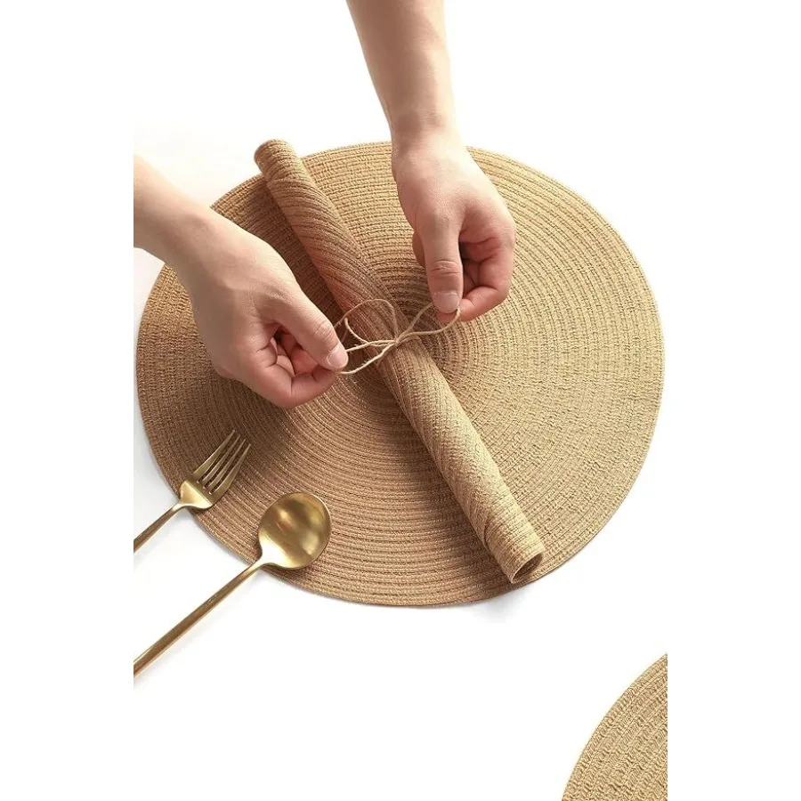 

Набор из 4 круглых плетеных салфеток для стола, 15 дюймов, моющиеся, термостойкие, из хлопка и полиэстера, для кухни и обеденного стола
