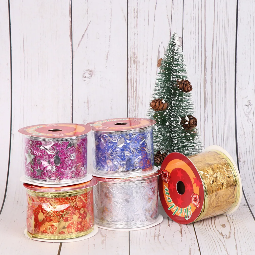 10 Yard / 9.1m Christmas Tree Ribbon 5.2cm Shiny Band with Music Symbols and Star for Xmas Tree DIY Wreath Gift Wrapping