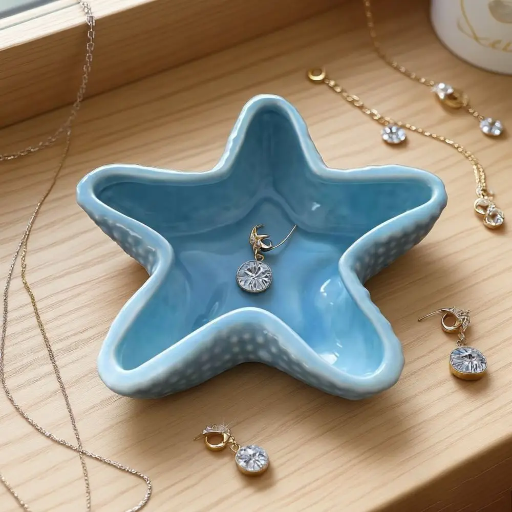 3D Starfish/Shell/Conch Shape Ceramic Jewelry Tray Anti-Scratch INS Jewelry Storage Box Decoration Space-saving
