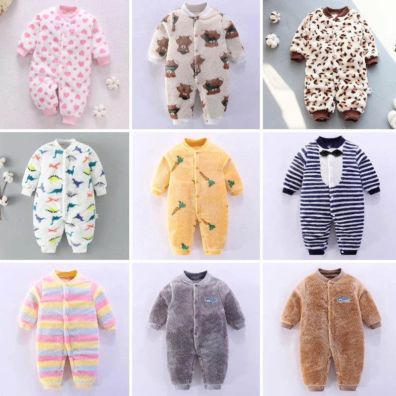 

Plush Clothes Winter Overalls For Kids Newborns 0-18M Flannel Winter Baby Clothes Boys Girls Jump suit Toddler Baby Pajamas