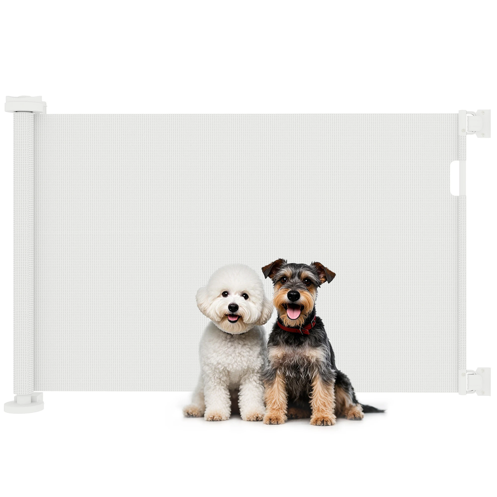 PawHut Barrera de Seguridad para Perros Retráctil con Interruptor de Cierre para Puertas Escaleras Pasillos 142x10x87 cm