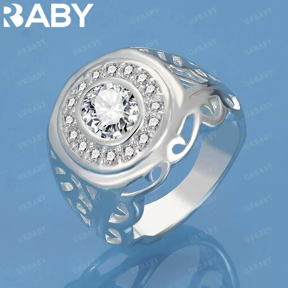 

URBABY 925 Sterling Silver Size 7-10 Zircons Ring For Women Men Fashion Jewelry Vintage Grace Charm Noble Party Birthday Gifts