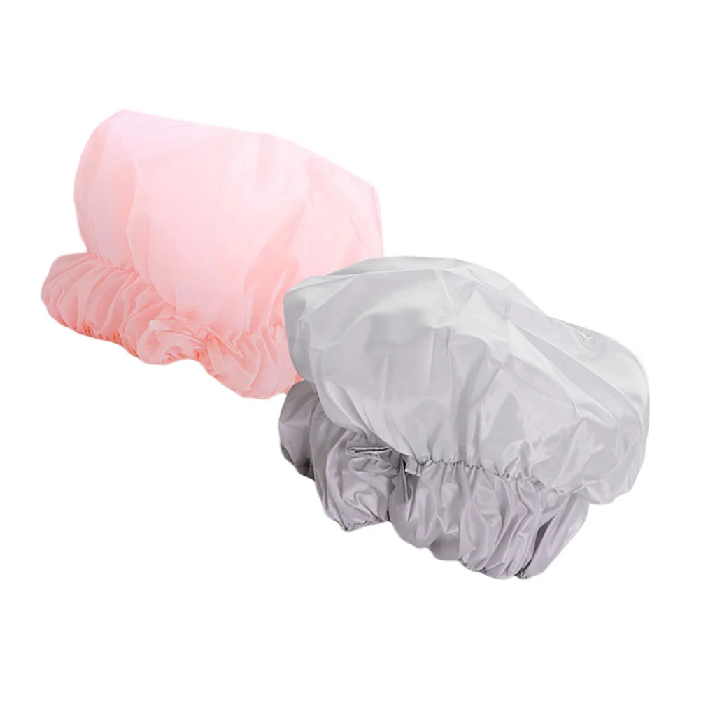 2 Pcs Waterproof Shower Cap Adult Women Bathing Hair Aldult Polyester Hat Adjustable Miss