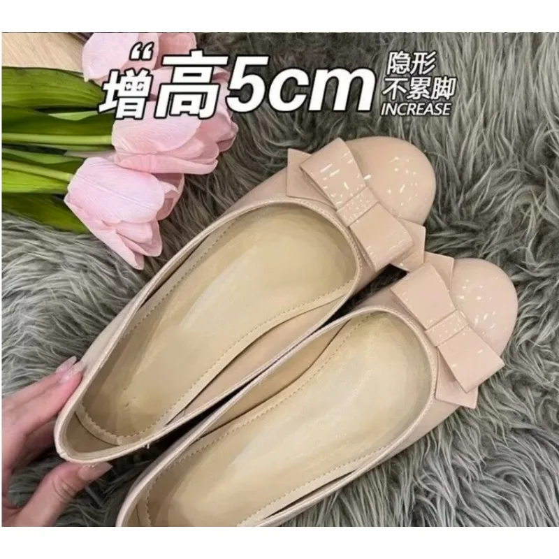 Elevated Gentle Slip-On Ballet Flats French Butterfly Knot Miniature Shoes Suitable for Skirts Summer Low Heel round Head Rub...