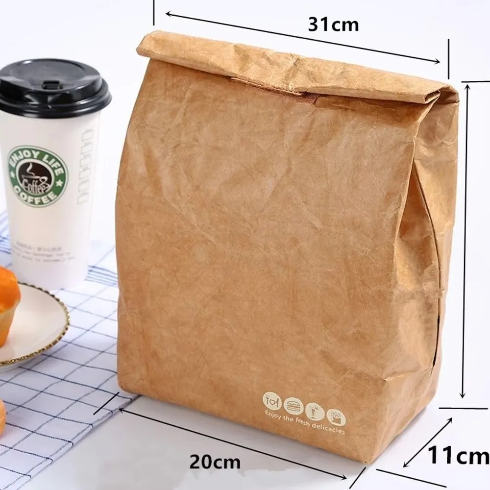 Lightweight Waterproof Lunch Box Bag Kraft Paper Leakproof Canvas Lunch Bag Hand Bag Organizer Cooler Lunch Bag Outdoor Picnic