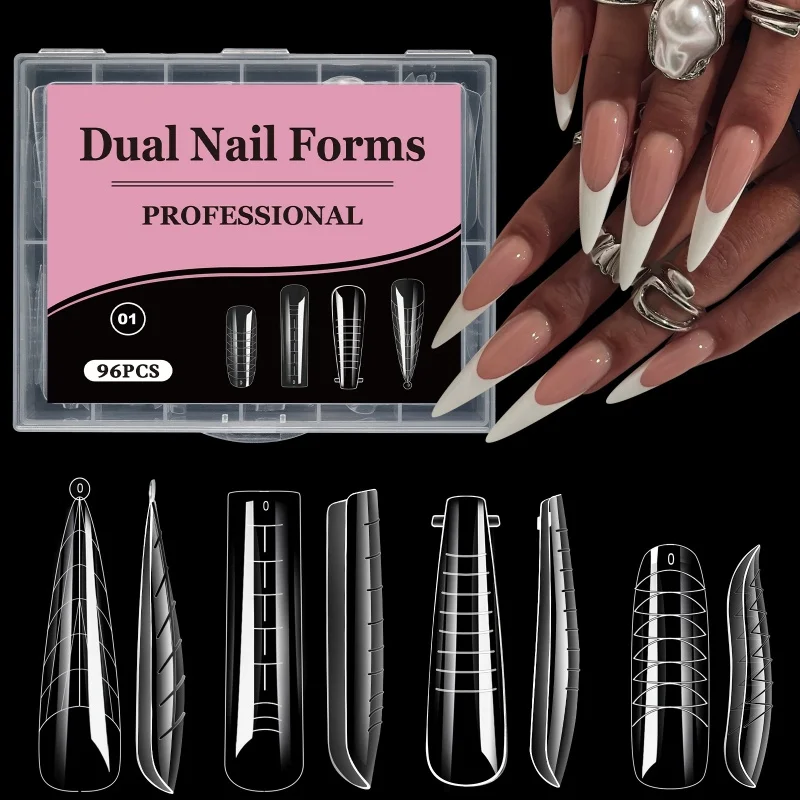 96pcs/Box Dual Forms False Nails Tips Sets For Gel Extension 4 IN 1 Quick Building French Nails Mold SoftManicure Tools