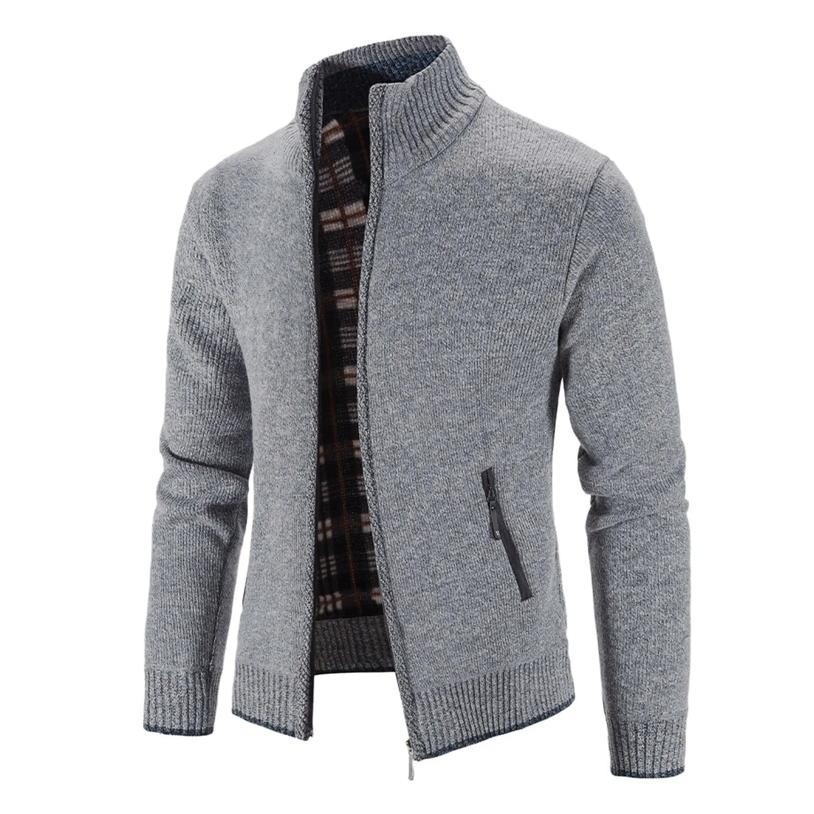 Autumn And Winter New Cardigan Long Sleeve Stretch Slim Fashion Casual Men's Clothing Stand Collar Zipper High Quality Sweater