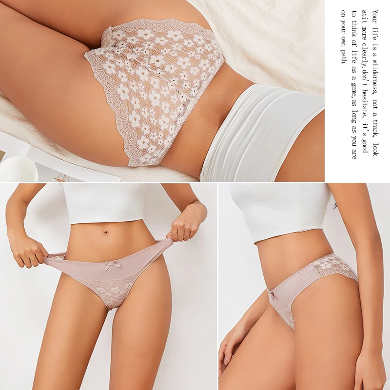 4 шт., удобные мягкие трусы с цветочным бантом, женские сексуальные кружевные трусики с низкой талией, изысканное ажурное женское нижнее белье, большой размер S-XL, новинка