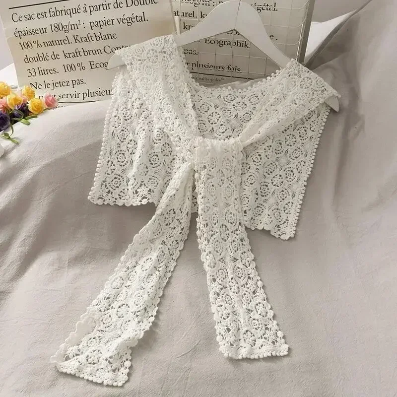 Renda de malha crochê oco colar falso feminino pequeno xale decorativo colar falso roupas femininas acessórios colar destacável