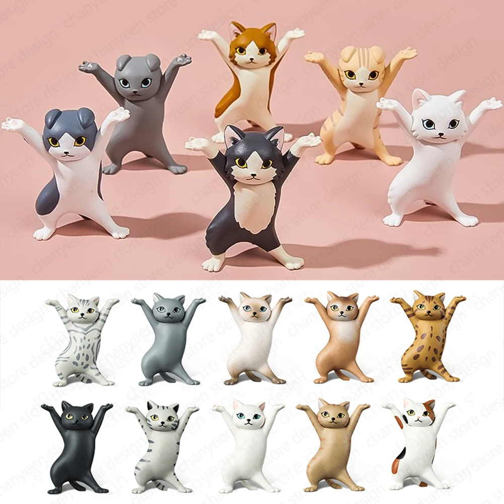 1-16Pcs Cats Pen Holder Funny Cat Doll Ornaments Crafts Earphone Support For Room Office Desk Home Decoration Accessories