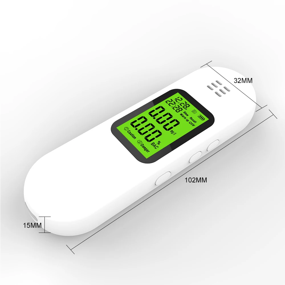 Professional High Accuracy Alcohol Concentration Detector Portable LCD Display Time/Date/Hazard Alert With USB Sharging Port