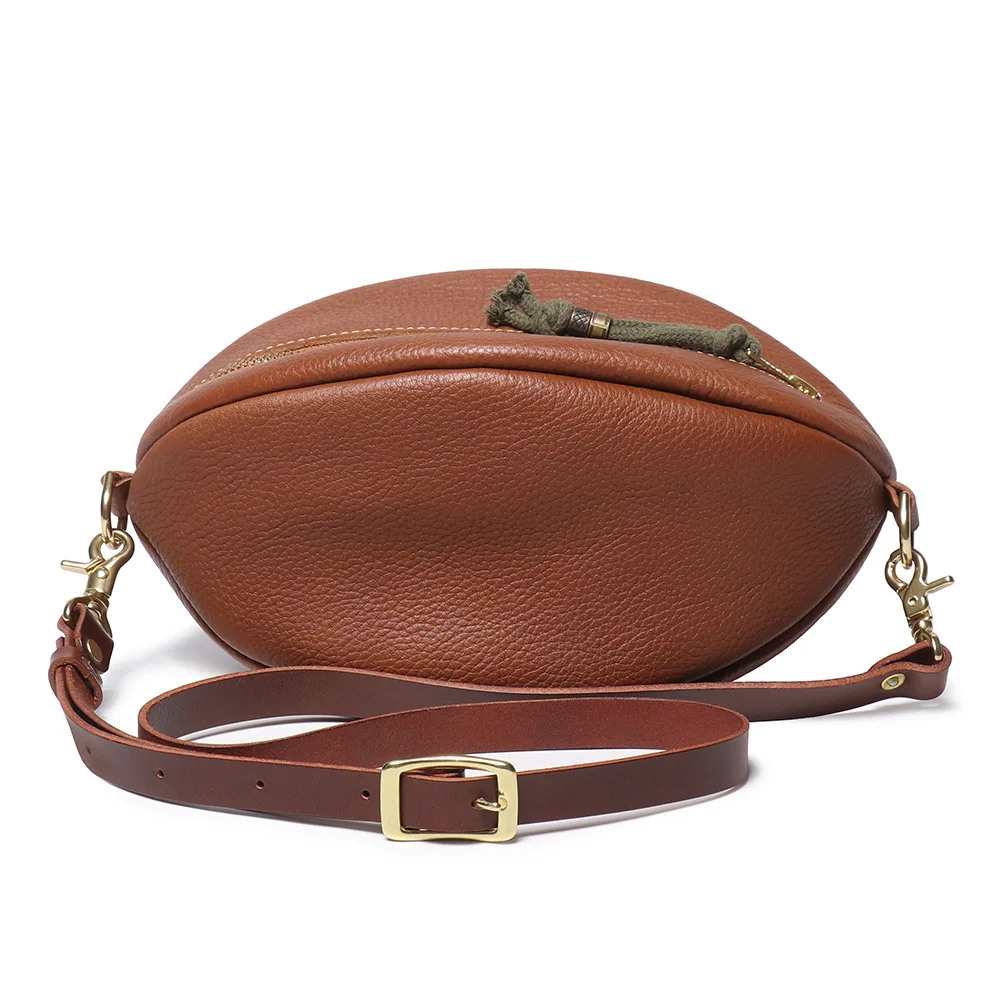 Stylish New Men's Genuine Leather Football Chest Bag Top Layer Cowhide Shoulder Bag