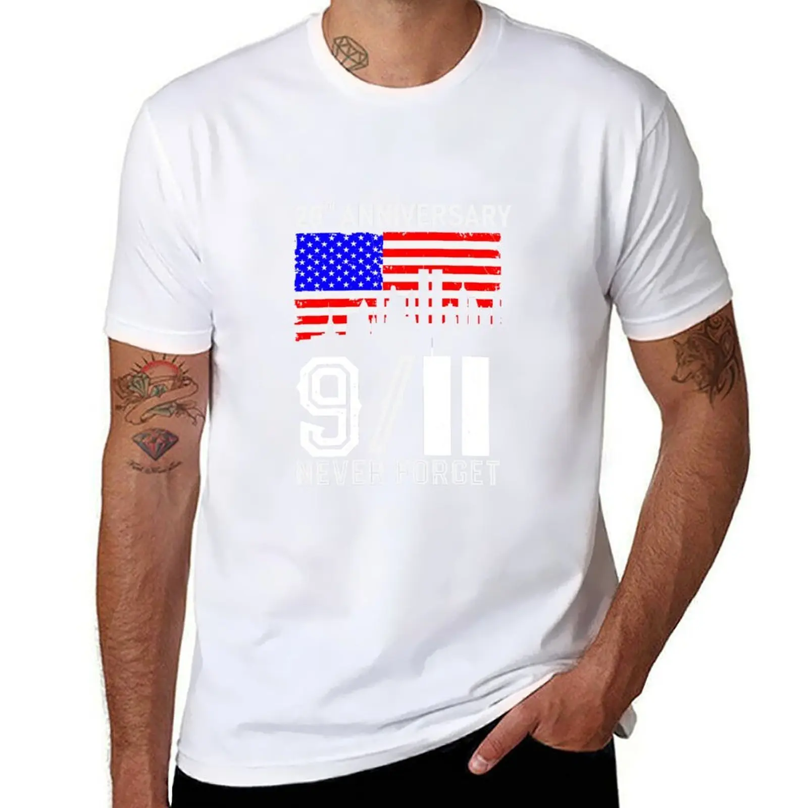 

9 11 Never Forget 20th Anniversary 9 11 Memorial T-Shirt man t shirts for men black cotton t-shirt plain for man package T-Shirt