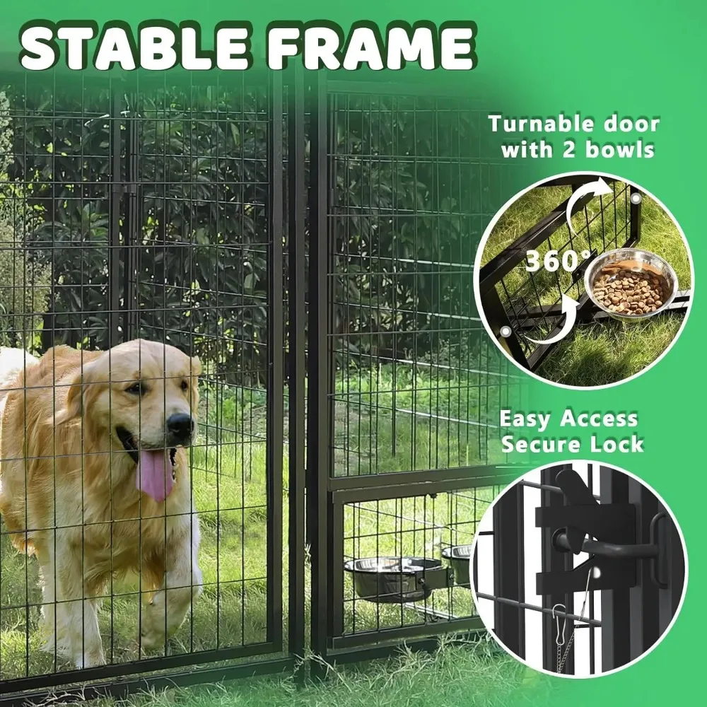 Outdoor Dog Kennel for Large Dogs, Heavy Duty Welded Wire Steel Dog Playpen Fence with Secure Lock, Pet Pen with UV-Resistant