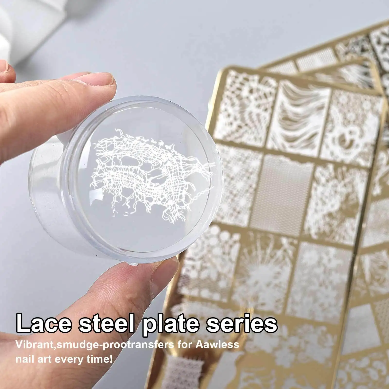 French Manicure Stamping Plate - Gold Line & Floral Designs, Nail Art Template Set (Buy 3 Get 1 Extra Stamper, Free Included)