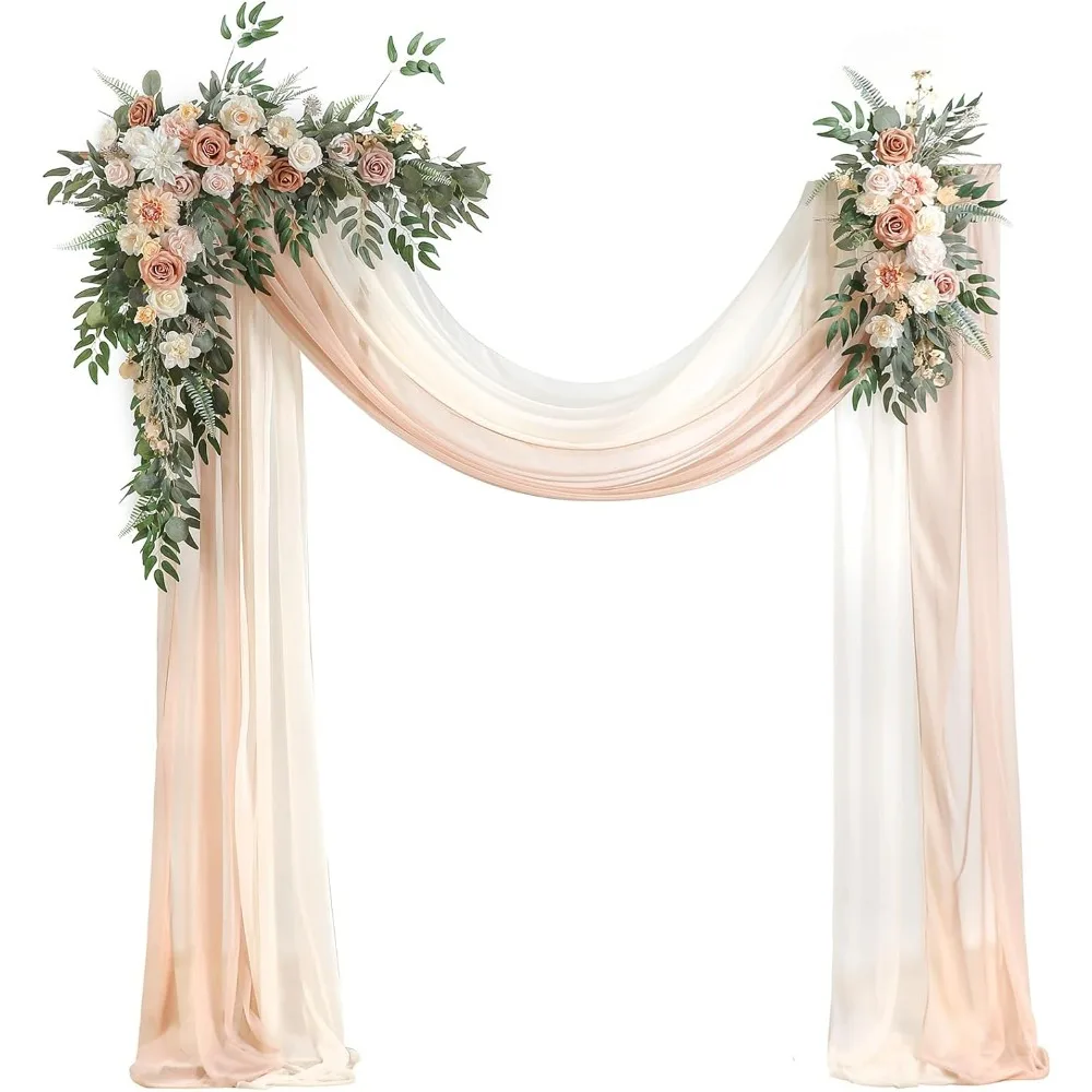 

Wedding Arch Flowers with Drapes Kit (Pack of 4) Hanging 2pcs Artificial Floral Swag Arrangement with 2pcs Draping Fabric