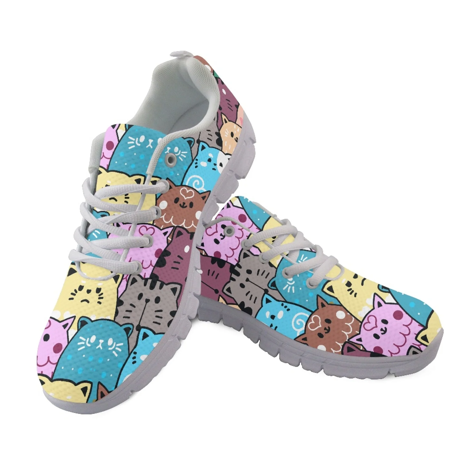 Coloranimal Cartoon Cats New Trend Lightweight Athletic Sneaker for Women, Mesh and EVA Sole Walking Shoes for Gym