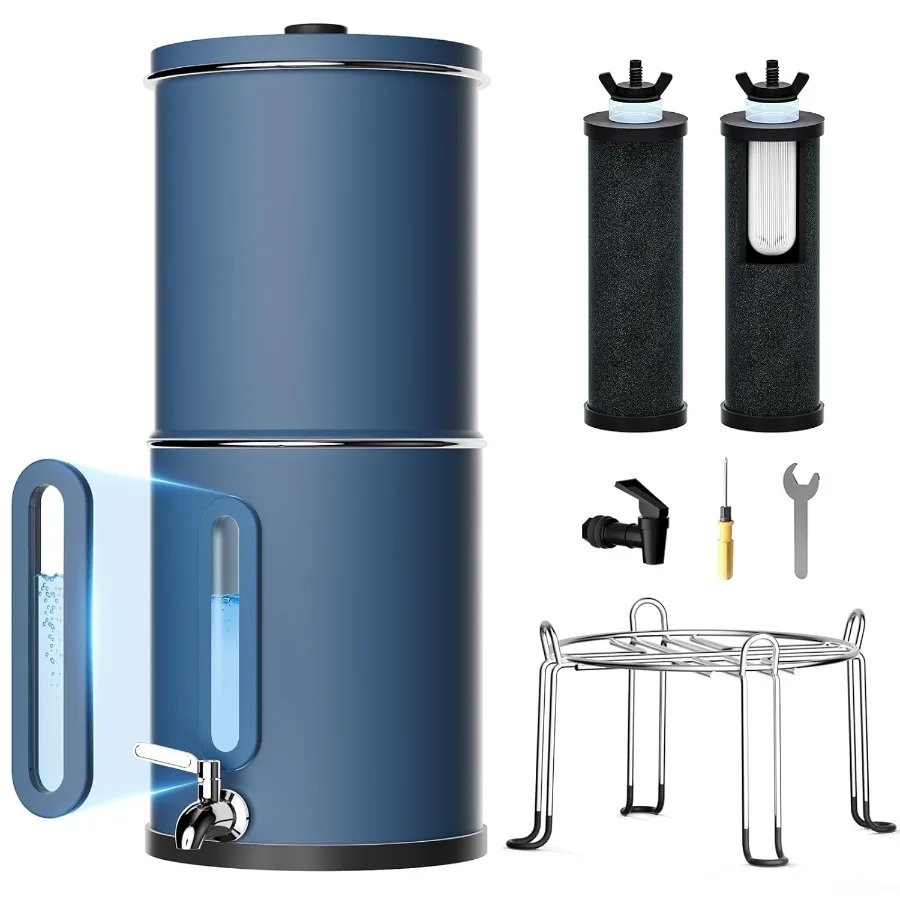 

Stainless Steel Countertop Water Filter System with 2 Filters and Stand 3-Stage 0.01m Ultra-Filtration Reduce 99 Chlorine Water