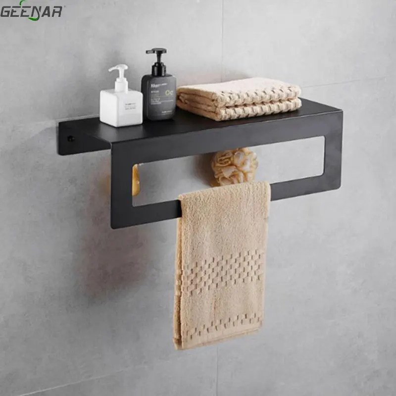 Black space aluminum bathroom towel rack hotel bathroom Back Hanging Metal Havluluk And Strap Metal Havluluk Hanger 40cm