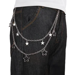 Hip Hop Vintage Car Jeans Pants Key Chain Ring For Women Men Hip Hop Multilayer Star Tassel Chain Pendant Chain For Bag