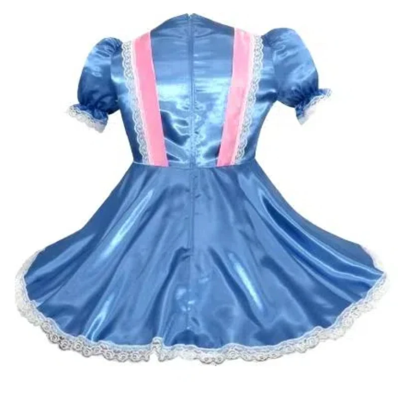 Hot Selling Volwassen Giant Baby Sexy Meisje Blauw Dunne Satijnen Sissy Jurk Roze Schort Meid rollenspel Dans Jurk gothic Maatwerk