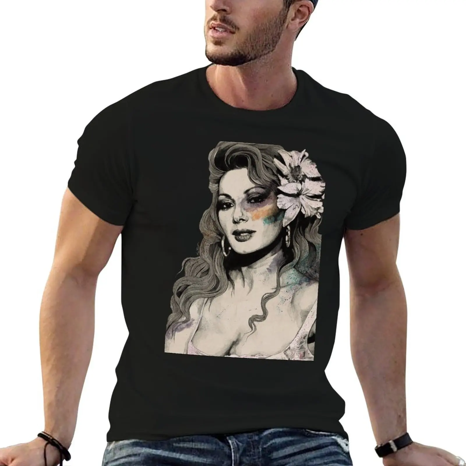 Camiseta Edwige (retrato sexy de Edwige Fenech) con diseño de arte callejero, camisetas de anime, camiseta oversize para hombre, camiseta de algodón