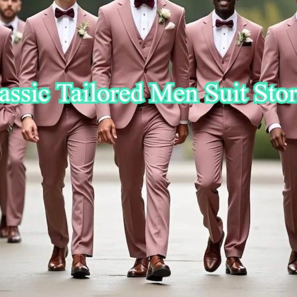 

Men Suit Groom Groomsman Wedding Party Prom Business Formal Male Tuxedos 3 Piece Set Jacket Vest Pants