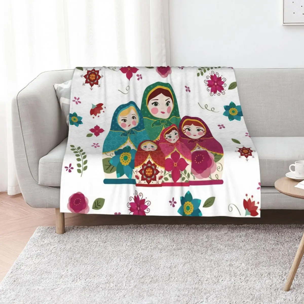 Russian Dolls White Throw Blanket Flannels Comforter Decorative Sofas Warm Soft Plush Plaid heavy to sleep Blankets