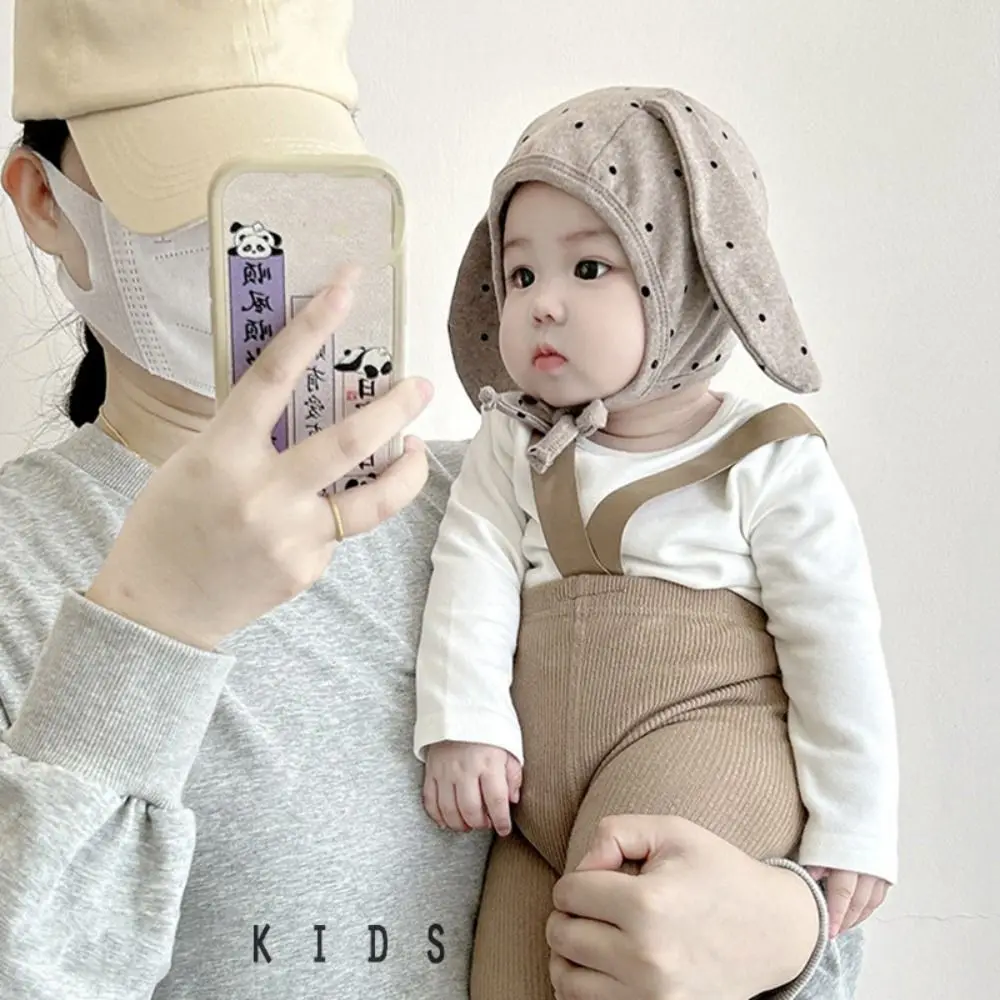 

Cartoon Cute Baby Fetal Cap Polka Dot Soft Newborn Rabbit Ear Beanie Hat Tie Strap Cartoon Infant Bonnet Hat Toddler