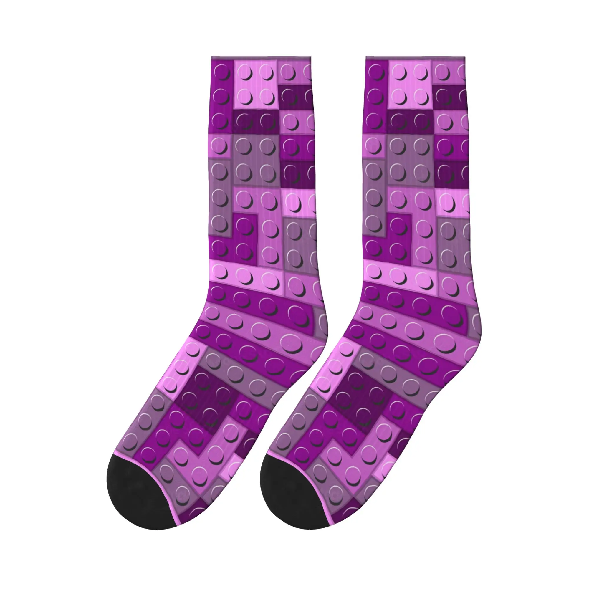 Dark Purple Gradient Building Blocks Pattern Socks Casual Stockings Winter Men Socks High Quality Graphic Running Sports Socks