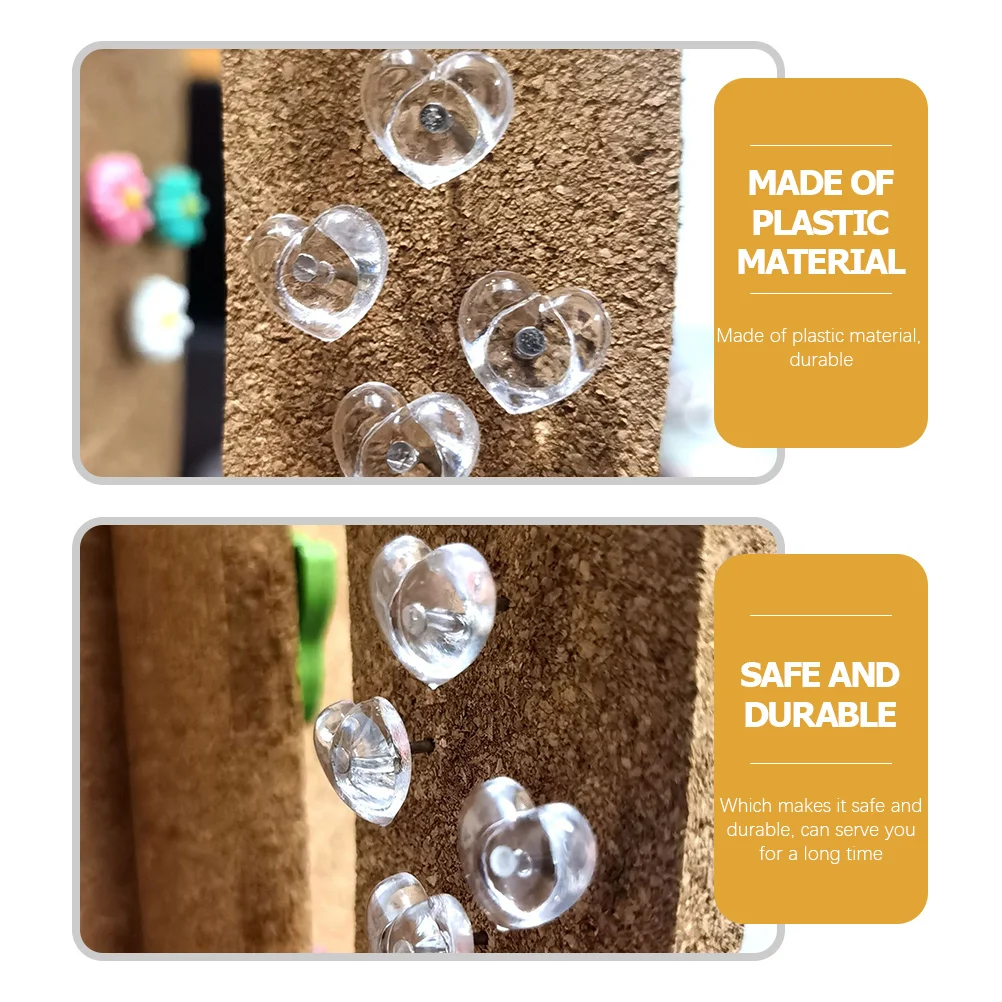 

100Pcs Transparent Heart Shaped Pushpins Delicate Thumb Tacks Multi- Accessories Pushpins Map Supplies