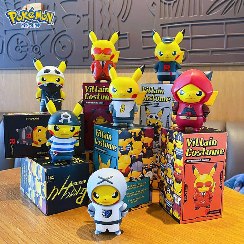 Figura Original de Pokémon Pikachu, disfraz de cohete galáctico del equipo de Cosplay, muñeco de figura de dibujos animados de 8cm, juguete para niños, regalos de cumpleaños para niños