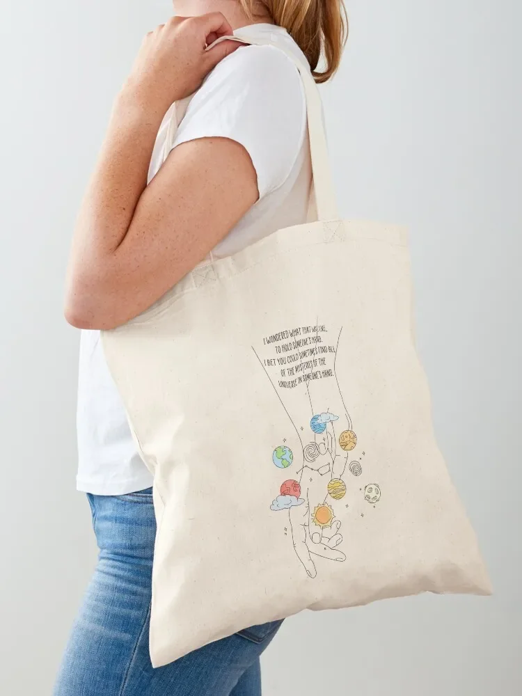 i bet you could sometimes find all of the mysteries of the universe in someone’s hand. Tote Bag bag for beach