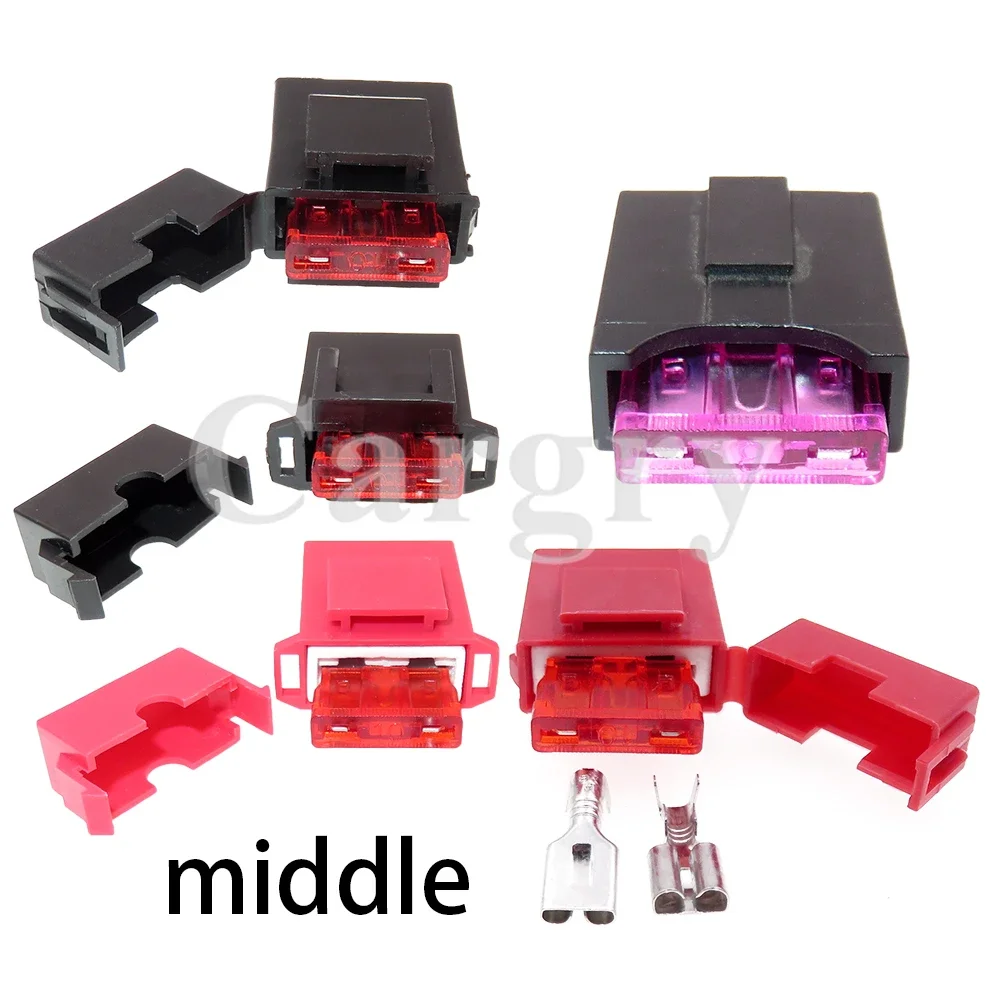 1 Set Middle Fuse Box Standard Ceramics Car AC Assembly Insurance Socket with Crimp Terminals Blade Type Medium Fuse Holder