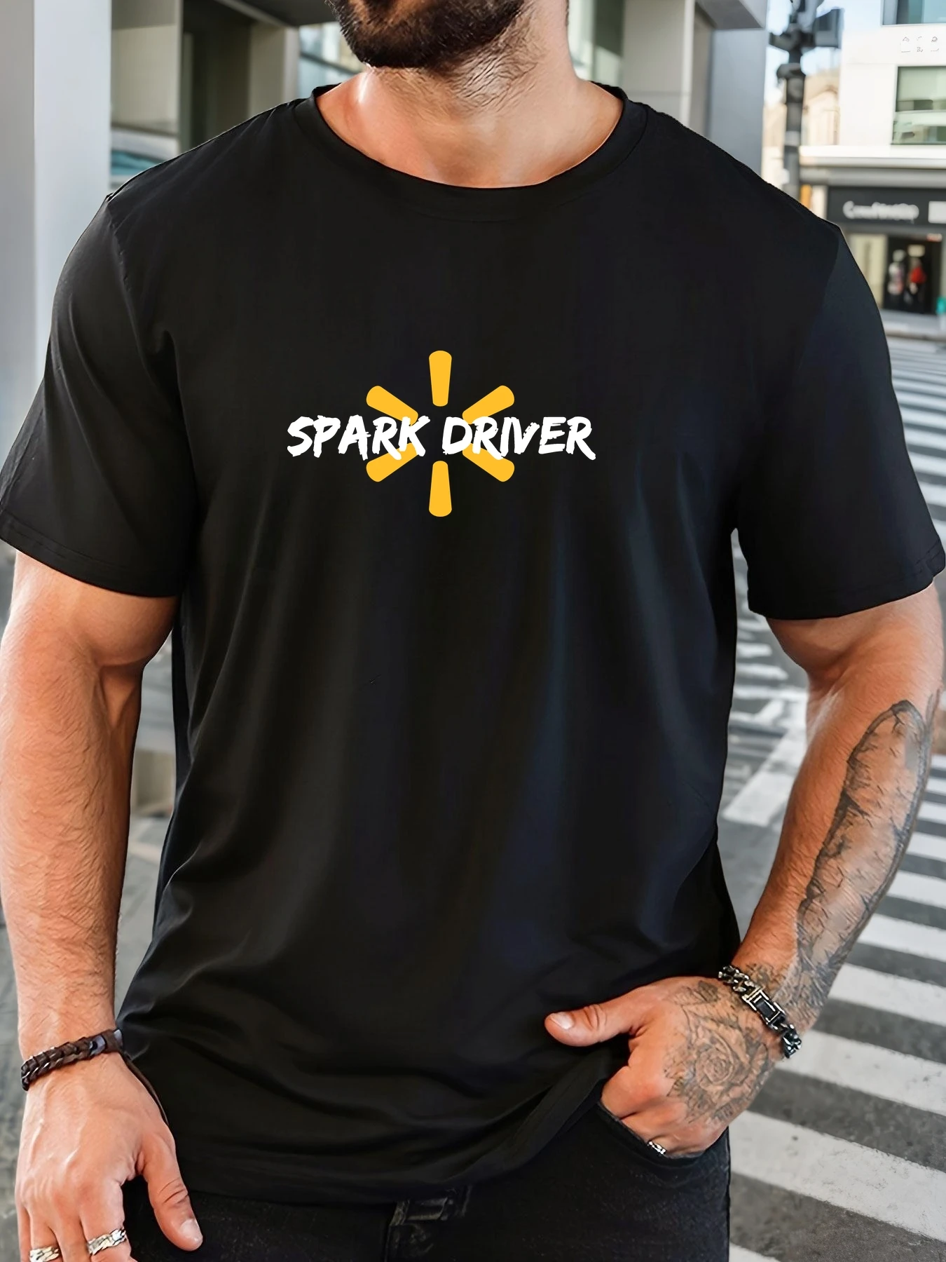 

Men's SPARK DRIVER pattern summer casual crew neck short T-shirt
