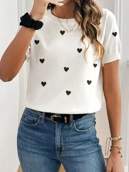 秋冬新款時尚女款毛衣休閒簡約針織圓領短袖上衣女裝 10 最佳銷售 女士短袖毛衣 - №5