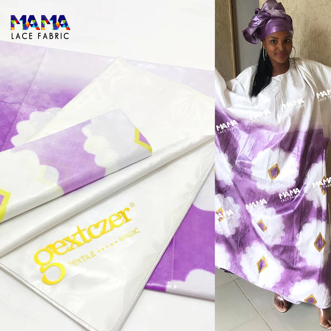 

High Quality 2.5+2.5 Yards Print Bazin Riche Fabric With Plain Basin African Traditional Wedding Dress Sewing Laces Material