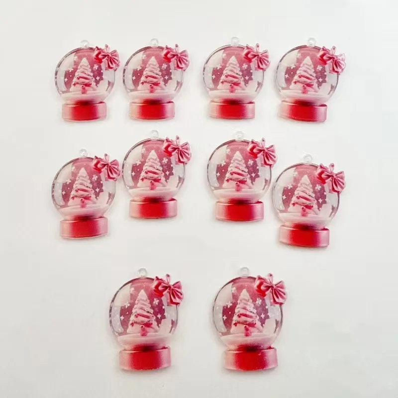 10pcs popular European and American acrylic Christmas snowball cake tree earrings with pink bow Christmas fashion accessories view 4