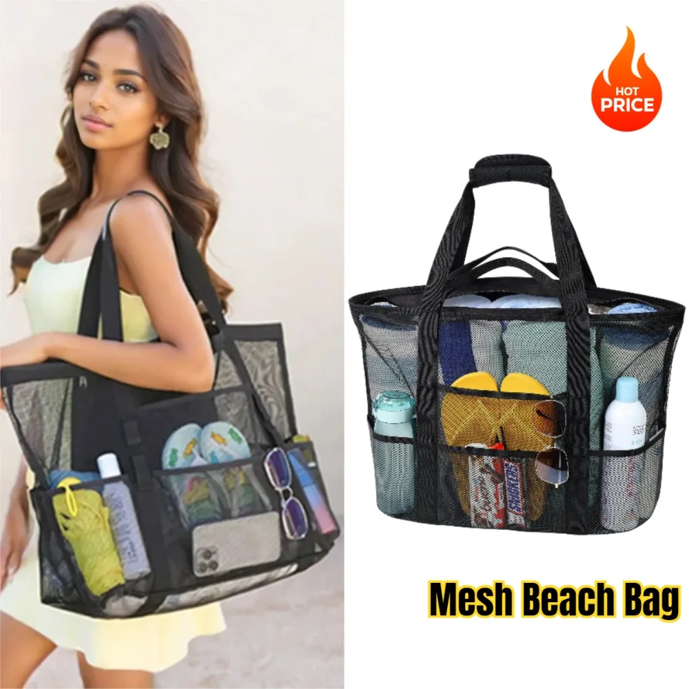 

Summer Extra Large Mesh Beach Bag Towels Mesh Durable Pack for Toy Waterproof Underwear Pocket Tote Finishing Organizer Handbag