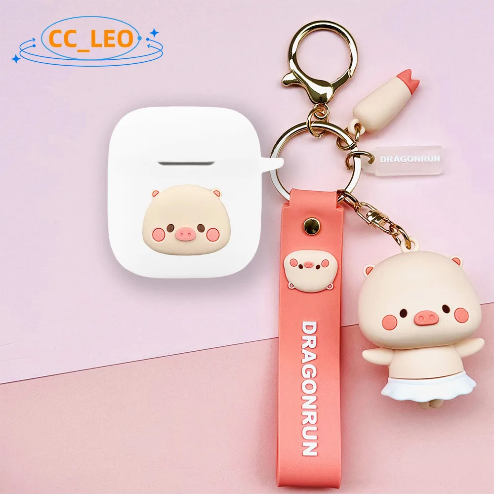 For OPPO Enco Buds3 Case Cute Piggy Panda Keychain Pendant Cartoon Silicone Soft Case OPPO Enco Buds3 Protective Sleeve
