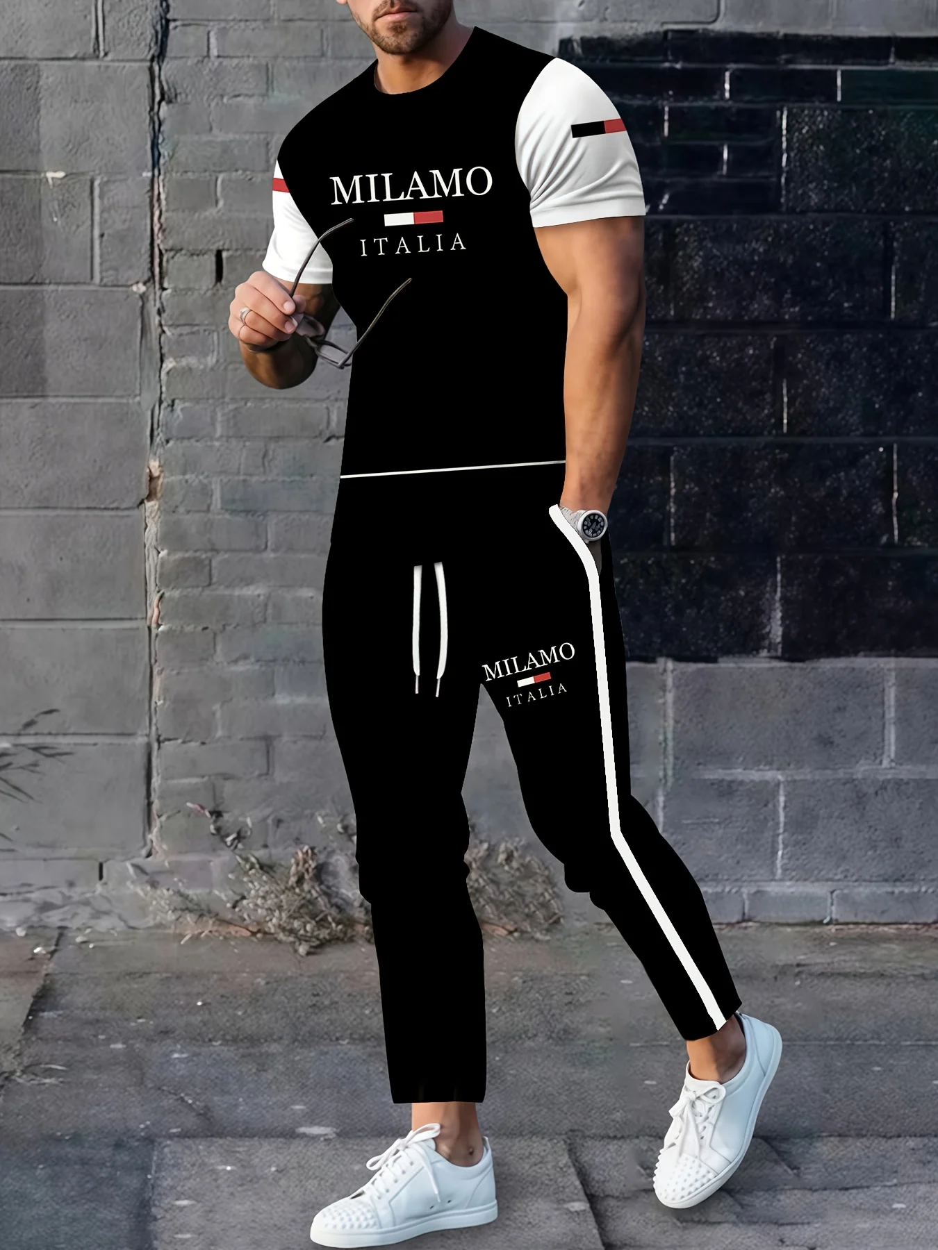 

Лето 2025 г., новый уличный модный повседневный мягкий удобный дышащий и легкий мужской комплект с 3D-принтом букв